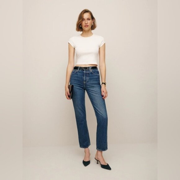 Reformation Cynthia High Rise Straight Cropped Jeans - Picture 1 of 4